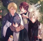  4boys black_hair blonde_hair blue_eyes closed_eyes coat etou_kouki facing_viewer fujimura_mamoru group_name growth_(tsukipro) highres long_sleeves looking_at_another male_focus multiple_boys pink_eyes red_hair sakuraba_ryouta scarf short_hair tsukino_talent_production tsukipro tsuru_ringo yaegashi_kensuke 