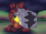  anthro belly bulge fire generation_7_pokemon hi_res incineroar male male/male nintendo pokemon pokemon_(species) solo squintingboi squirming tongue vore 
