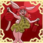  asian_clothing big_breasts breasts chinese_clothing chinese_dress chinese_new_year clothing destruteka dress east_asian_clothing hair happy invalid_tag lagomorph lamp lantern leporid mammal rabbit red_hair 