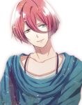  1boy b-project blue_eyes blue_sweater closed_mouth heterochromia looking_at_viewer looking_to_the_side male_focus naruko_polka off-shoulder_sweater off_shoulder onzai_momotarou red_eyes red_hair short_hair smile solo sweater white_background 