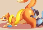  all_fours anthro blue_body butt duo female floatzel generation_4_pokemon hi_res looking_at_viewer lucario mohurin nintendo open_mouth orange_body pokemon pokemon_(species) purple_eyes thick_thighs yellow_body 