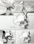  absurd_res anthro black_and_white canid canine clothed clothing comic duo fox foxdale foxdale_axelrod greyscale hi_res male mammal monochrome procyonid raccoon teenager topless young 