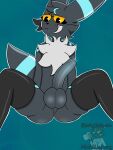  absurd_res anthro balls blackyumbreon_(artist) eeveelution generation_2_pokemon genitals hi_res leather male nintendo penis pokemon pokemon_(species) solo umbreon 