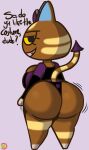  animal_crossing anthro bedroom_eyes big_breasts big_butt breasts brown_body butt clothed clothing costume digital_media_(artwork) domestic_cat english_text fake_horns fangs felid feline felis female fur halloween halloween_costume holidays huge_butt katt_(animal_crossing) klutzatdusk looking_at_viewer looking_back mammal narrowed_eyes nintendo panties pointed_tail seductive simple_background smile solo teeth text underwear vampire 