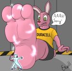  anthro blue buny canid canine canis duo duracell duracell_bunny erwill feet hi_res lagomorph leporid light macro male mammal pawfeet paws pink rabbit wolf 