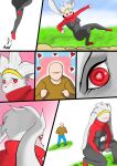  &lt;3 anthro blush comic crush dodging faceless_character faceless_male female fight fur generation_8_pokemon grass hearts_around_body hi_res human jumping male male/female mammal nintendo noconcession outside plant pokemon pokemon_(species) raboot red_body red_fur 