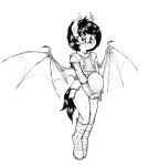  absurd_res armor bat_pony bat_wings blush boots clothing egg equid fan_character footwear hasbro hi_res holding_egg holding_object mammal mcsweezy membrane_(anatomy) membranous_wings monochrome my_little_pony nolegs_(oc) pupils simple_background slit_pupils smile solo white_background wings 