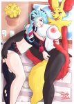  accessory akeno_(itsnafulol) anthro big_breasts black_body black_clothing black_fur blue_hair breast_play breast_suck breastfeeding breasts canid canine clothed clothing counter delphox dirtyduckart duo ear_piercing female female/female fingering flower flower_in_hair fox fur generation_6_pokemon hair hair_accessory hand_on_head hi_res human human_on_anthro inner_ear_fluff interspecies legs_up legwear mammal nintendo nipples outside piercing plant pokemon pokemon_(species) pokephilia purple_eyes red_body red_eyes red_fur shirt smile spread_legs spreading stockings sucking tail text text_on_clothing text_on_shirt text_on_topwear tongue tongue_out topwear torn_clothing torn_legwear torn_stockings tuft vaginal vaginal_fingering white_body white_fur yellow_eyes 