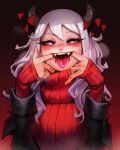  &lt;3 &lt;3_eyes absurd_res blush clothing demon fangs female helltaker hi_res horn humanoid modeus_(helltaker) not_furry open_mouth reagan_long solo sweater teeth tongue tongue_out topwear 