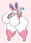  anthro big_breasts big_butt breasts butt cupcake dewy-eyedboy eeveelution female food fur generation_6_pokemon hi_res huge_breasts huge_butt multicolored_body multicolored_fur nintendo open_mouth pink_body pink_fur pokemon pokemon_(species) ribbons_(anatomy) solo standing sylveon tail thick_thighs white_body white_fur 