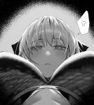  1girl :&lt; absurdres angry bow breasts clothing_cutout fate/grand_order fate_(series) fujimaru_ritsuka_(male) hair_bow highres hxd jitome long_hair looking_down monochrome morgan_le_fay_(fate) navel speech_bubble 