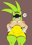  anthro big_breasts breasts camel_toe clothed clothing female hi_res huge_breasts idw_publishing looking_at_viewer low-angle_view muscular muscular_female nipples sega solo sonic_the_hedgehog_(comics) sonic_the_hedgehog_(idw) sonic_the_hedgehog_(series) surge_the_tenrec thecon topless wide_hips 