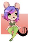  absurd_res anthro big_ears black_tail bra breasts chibi clothing female footwear fur ghostfire gradient_hair green_clothing green_eyes hair hi_res mammal mouse multicolored_body multicolored_fur murid murine pink_hair purple_hair rodent shoes simple_background sneakers solo sports_bra sweatpants taffyda_cellosa tail tan_body tan_fur two_tone_body two_tone_fur underwear 