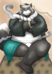  2023 anthro bulge canid canine clothing kemono leaf male mametanu_tanuki mammal overweight overweight_male raccoon_dog sitting solo tanuki underwear 