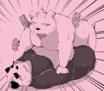  2023 anthro bear belly blush bodily_fluids duo eyes_closed giant_panda hi_res kemono male male/male mammal moobs overweight overweight_male snow_utamaru sweat 