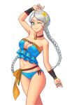  absurdres ahoge bangs bikini blue_bikini blue_eyes blue_nails braid breasts choker commission commissioner_upload cosplay fire_emblem fire_emblem_fates fire_emblem_heroes flower frilled_bikini frills grey_hair hair_flower hair_ornament hairband highres jappardraws long_hair looking_at_viewer low_twin_braids lyn_(fire_emblem) lyn_(summer)_(fire_emblem) lyn_(summer)_(fire_emblem)_(cosplay) medium_breasts nail_polish nina_(fire_emblem) non-web_source official_alternate_costume one_eye_closed parted_bangs seashell shell smile solo swimsuit twin_braids upper_body 