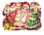  1girl bell blue_eyes blush christmas_sweater christmas_tree hat holly jingle_bell long_hair mermaid monster_girl official_art one_piece one_piece_treasure_cruise open_mouth pink_hair santa_hat shirahoshi sweater teeth upper_teeth_only 
