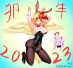  2023 ? ?? animal_ears animal_on_head armpits bangs bird bird_on_head bird_tail bird_wings black_footwear black_jacket black_leotard blazer blonde_hair blush bow bowtie breasts bunny_pose chibi chick cleavage closed_mouth collared_shirt covered_navel detached_collar fake_animal_ears fake_tail fishnet_pantyhose fishnets full_body high_heels highleg highleg_leotard highres jacket kneeling large_breasts ldschem16 leotard light_purple_hair long_hair multicolored_hair necktie niwatari_kutaka on_head pantyhose playboy_bunny purple_hair rabbit_ears rabbit_girl rabbit_tail red_bow red_bowtie red_eyes red_hair red_necktie reisen_udongein_inaba shirt short_hair smile strapless strapless_leotard sweat tail tail_feathers touhou translation_request two-tone_hair very_long_hair white_shirt white_wrist_cuffs wings wrist_cuffs yellow_wings 