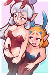  2girls animal_ears breasts drunk highres multiple_girls paya_(zelda) playboy_bunny princess_zelda rabbit_ears smile sweatdrop tsuvida 