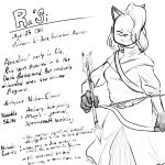  1:1 5_fingers anthro archer arrow_(weapon) assassin belt bethesda_softworks bow_(weapon) clothed clothing countershade_torso countershading dipstick_ears english_text felid female fingers frown gloves_(marking) hair hair_over_eye holding_object holding_weapon information_section khajiit leg_markings mammal markings monochrome multicolored_ears one_eye_obstructed ra&#039;si_(sinfullapis) ranged_weapon scowl simple_background sinfullapis socks_(marking) solo standing text the_elder_scrolls weapon whiskers white_background 