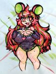  absurd_res big_breasts breasts clothing collar female gouache_(artwork) green_highlights hair heart_collar hi_res highlights_(coloring) huge_breasts humanoid mammal mouse murid murine painting_(artwork) red_eyes red_hair rodent solo sweater thick_thighs topwear traditional_media_(artwork) 