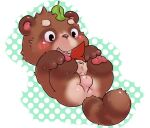  anthro balls blush brown_body brown_fur butt canid canine chubby_male flaccid fur genitals leaf leaf_on_head lilinfeng male mammal navel nude pawpads paws penis raccoon_dog raised_leg simple_background solo spread_legs spreading tanuki 