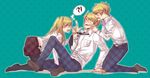  !? 1girl 2boys ?! america_(hetalia) axis_powers_hetalia blonde_hair dual_persona genderswap glasses multiple_boys plaid tartan united_kingdom_(hetalia) 