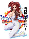  blush bodysuit brown_hair drill_hair heroman juubaori_mashumaro kneeling lips sleeves_pushed_up solo vera_collins 