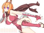  animal_ears bad_id bad_pixiv_id blonde_hair blush breasts cleavage copyright_request covered_nipples highres kunai large_breasts ninja oekaki panties pantyshot purple_eyes scarf short_hair side-tie_panties solo underwear vrkdh weapon 