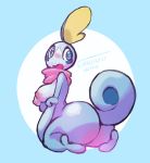  anthro anthrofied biped blue_background blue_cheeks blue_eyes blue_skin blush butt_blush female hi_res largerest nintendo nipples pattern_background pink_areola pink_nipples pok&eacute;mon pok&eacute;mon_(species) reptile rosy_cheeks scalie scarf_only simple_background sobble solo video_games white_background white_pupils 