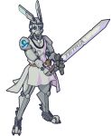  2023 animated anthro arm_tattoo blue_eyes clothed clothing digital_media_(artwork) fighting_pose glare_(lighting) glaring hi_res holding_object holding_sword holding_weapon justice_(miwauturu) lagomorph leporid machine male mammal melee_weapon metallic_body pixel_(artwork) pixel_animation pose rabbit robot shoulder_tattoo solo sword tabard tattoo teddybeer0525 text weapon wheel 