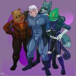  andrew_oikonny anthro bodysuit bulge clothing delicatessen embrace group group_hug hi_res hug latex leon_powalski male male/male nintendo pigma_dengar rubber rubber_clothing rubber_suit skinsuit star_fox tight_clothing wolf_o&#039;donnell 
