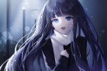  1girl black_hair blue_eyes down_jacket highres ichita_(yixisama-shihaohaizhi) jacket night snowing tears touma_kazusa white_album_2 winter winter_clothes 