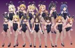  6+girls akagi_miria animal_costume animal_ears bare_shoulders black_bow black_bowtie black_footwear black_leotard bow bowtie breasts collar commentary covered_navel cuffs detached_collar fake_animal_ears fishnet_pantyhose fishnets fukuyama_mai gradient_background high_heels ichihara_nina idolmaster idolmaster_cinderella_girls koga_koharu legs leotard looking_at_viewer matoba_risa multiple_girls pantyhose playboy_bunny rabbit_ears ryuzaki_kaoru sajo_yukimi sakurai_momoka sasaki_chie shift_(waage) shoes small_breasts strapless strapless_leotard tachibana_arisu thighs wrist_cuffs yokoyama_chika yusa_kozue yuuki_haru 