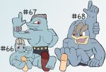  2023 2_toes 5_fingers 5_toes ambiguous_gender barefoot erection feet fingers foot_fetish foot_play footjob generation_1_pokemon genitals hi_res machamp machoke machop male muscular nintendo penis pokemon pokemon_(species) secretsableye sex simple_background smile text toes 