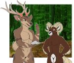  anthro bovid bronx_buckridge brown_body brown_fur buck_(disambiguation) caprine cervine deer duo elk forest forest_background fur hi_res hybrid lost luka_o&#039;lafferty male mammal map nature nature_background nude one_eye_closed plant roosevelt_elk snout tree wink 