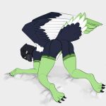  &lt;3 &lt;3_eyes anthro arcy-major armwear avian beak beak_markings bird butt clothing corvid green_clothing hi_res legwear magpie_(corvid) male markings oscine passerine presenting presenting_hindquarters solo thigh_highs tritium underfluffies 