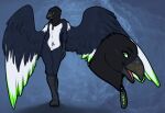  anthro avian beak beak_markings bird child_of_atom coa cock_and_ball_torture corvid eunuch genital_torture girly glowing magpie_(corvid) male markings nude oscine passerine solo torakuta tritium 