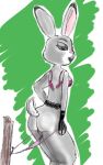  3_fingers anthro belt bra breasts clothed clothing disney female fingers genitals hi_res judy_hopps lagomorph leporid mammal myxo panties panties_pull partially_clothed purple_eyes pussy rabbit simple_background sketch solo underwear zootopia 