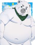  2023 anthro bear belly big_belly black_nose cute_fangs hi_res humanoid_hands kemono male mammal moobs navel overweight overweight_male polar_bear solo trail_arnak ursine white_body 