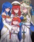  4girls absurdres bare_shoulders blonde_hair blue_eyes blue_hair breasts commission corruption crying crying_with_eyes_open dark_persona detached_sleeves dress elice_(fire_emblem) evil_smile female_child fire_emblem fire_emblem:_mystery_of_the_emblem hand_in_another&#039;s_hair highres large_breasts lena_(fire_emblem) long_hair long_sleeves looking_at_another looking_down maria_(fire_emblem) multiple_girls nyna_(fire_emblem) possessed red_eyes red_hair scared shaded_face shincito smile tearing_up tears veil very_long_hair wavy_mouth white_dress you_gonna_get_raped 