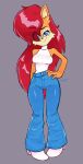  &lt;3 &lt;3_eyes 2023 absurd_res anthro archie_comics artist_name blue_eyes bottomwear breasts brown_body brown_fur chipmunk clothing denim denim_clothing eye_through_hair eyebrow_through_hair eyebrows eyelashes female footwear fur ground_squirrel hair hand_on_hip hi_res jamoart jeans long_hair looking_at_viewer mammal pants raised_eyebrow red_hair rodent sally_acorn sciurid sega shoes smile smirk solo sonic_the_hedgehog_(archie) sonic_the_hedgehog_(comics) sonic_the_hedgehog_(series) tan_body tan_fur topwear translucent translucent_hair 