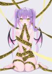  1girl breasts cleavage demon_wings green_eyes hair_ornament hairpin highres hololive keep_out long_hair looking_at_viewer mimiquilike purple_hair sitting small_breasts tokoyami_towa twintails virtual_youtuber wariza wings 