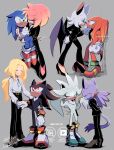  4boys 4girls amy_rose assertive_female bat_girl blaze_the_cat boots carrying couple formal furry furry_female furry_male gareki_sh gloves grey_background hand_on_another&#039;s_chin high_heels highres holding_hands kiss kissing_hand knuckles_the_echidna maria_robotnik multiple_boys multiple_girls princess_carry rouge_the_bat shadow_the_hedgehog silver_the_hedgehog smile sonic_(series) sonic_the_hedgehog spiked_gloves suit wings 