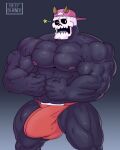  4:5 abs absurd_res barazoku beefburner biceps big_bulge big_muscles big_penis black_body bone bulge clothed clothing digital_media_(artwork) duncan_(beefburner) genitals hat headgear headwear hi_res horn huge_bulge huge_penis humanoid hyper hyper_bulge hyper_genitalia hyper_penis male mammal muscular muscular_humanoid muscular_male muscular_thighs not_furry one_eye_closed open_mouth partially_clothed pecs penis simple_background skull skull_head solo star thick_thighs wink 