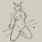  asphalt canadian_lynx chest_tuft claws felid feline female kneeling leaning leaning_back looking_at_viewer lynx mammal nude slightly_chubby solo tuft 