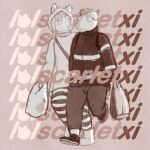  andromorph anthro bleu_(lolscarletxi) blush blush_lines canid canine canis coraline_(film) domestic_dog duo florence_(lolscarletxi) graphic_design gynomorph hi_res intersex logo lolscarletxi mammal monochrome rain_boots rain_jacket trick_or_treat walking wolf 