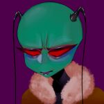  1:1 alien alien_humanoid ambiguous_gender antennae_(anatomy) bald blush bust_portrait colored diss_(dreamscreep) dreamscreep earless glistening glistening_body glistening_skin green_body green_skin hi_res humanoid icon invader_zim irken nickelodeon noseless not_furry portrait red_eyes shaded simple_background solo 