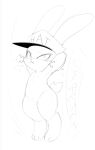  absurd_res angry anthro big_ears breasts clothing female hands_above_head hat headgear headwear hi_res kekitopu lagomorph leporid looking_at_viewer mammal monochrome rabbit seductive small_breasts solo solo_focus standing stretching wide_hips 