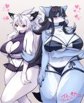  &lt;3 alternate_version_at_source anthro being_watched big_breasts black_hair blue_body blue_fur blue_hair blush bra breasts canid canine canis cleavage cleavage_cutout clothed clothing curvy_figure duo female fox fur garter_belt garter_straps hair hand_under_breast hi_res kemono kitsune-chan_(kim_3022) lingerie looking_at_another mammal multicolored_hair neck_tuft offscreen_character ookami-chan_(kim_3022) panties purple_eyes red_eyes sai_(artist) simple_background tuft two_tone_hair underwear voluptuous white_body white_fur white_hair wolf 